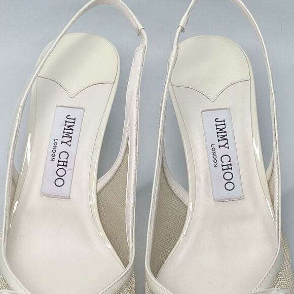 Jimmy Choo Amita Metallic Mesh & Patent Leather Slingback Pumps size 38.5 - Picture 11 of 15